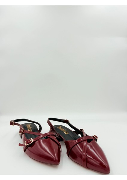 Kadın Rugan Çapraz Bantlı Slingback Stiletto Ayakkbı Bordo fiyatları