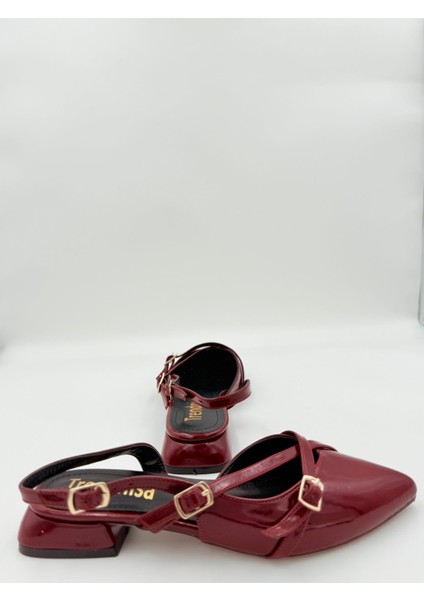 Kadın Rugan Çapraz Bantlı Slingback Stiletto Ayakkbı Bordo modelleri