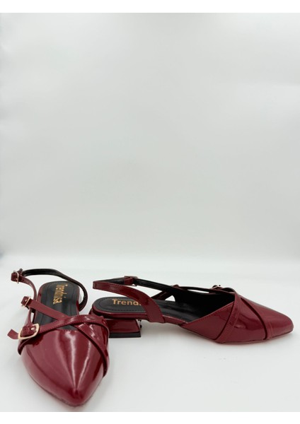 Kadın Rugan Çapraz Bantlı Slingback Stiletto Ayakkbı Bordo fırsatları