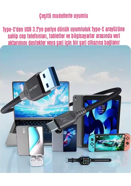 1-Metre PD 60W Usb To Type-C 3.2/Gen2/10Gbps E-Marker Akıllı Çip Ce Lisanslı Şarj ve Data Video Kablosu Hasır Örgülü Sağlam Kablo Orjinal fırsatları