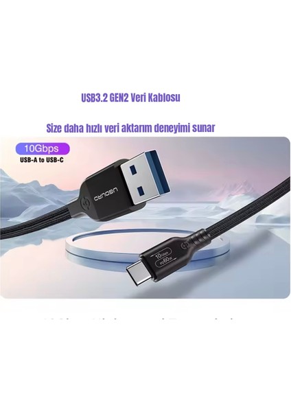 1-Metre PD 60W Usb To Type-C 3.2/Gen2/10Gbps E-Marker Akıllı Çip Ce Lisanslı Şarj ve Data Video Kablosu Hasır Örgülü Sağlam Kablo Orjinal