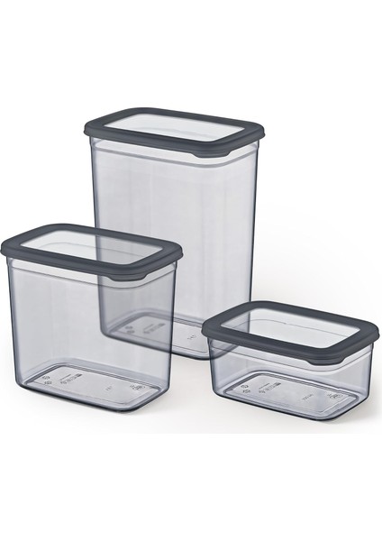 Life Tower Premium 9 Lu Dikdörtgen Saklama Kabı Seti - 3 Farklı Boy, Kilitli Kapak, Dikey Tasarım, Bpa Içermez (Antrasit)