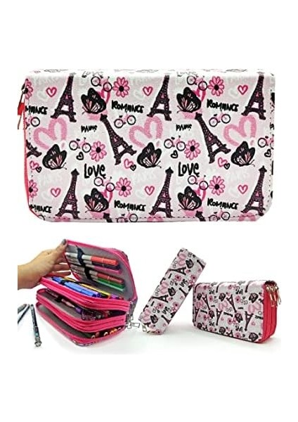 Kalem Kutusu Eyfel Paris Desenli Kawai Organizer Kalemkutu Vegan Deri Üç Bölmeli Kalemlik fiyatları