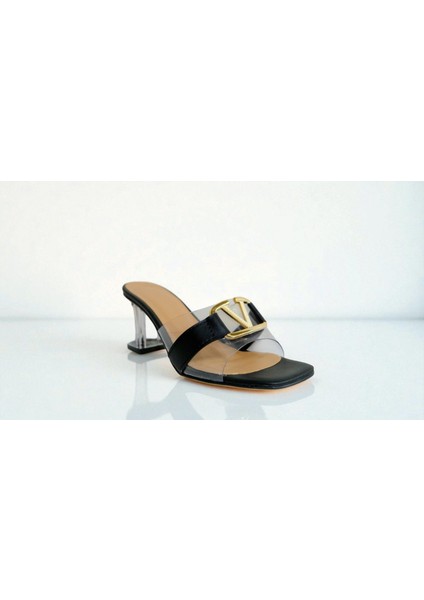 Kadın Şeffaf Topuklu Gold Tokalı Terlik – Neolit Taban Siyah fiyatları