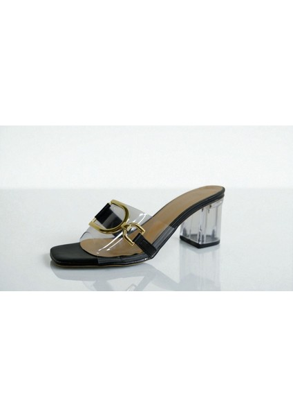 Kadın Şeffaf Topuklu Gold Tokalı Terlik – Neolit Taban Siyah modelleri