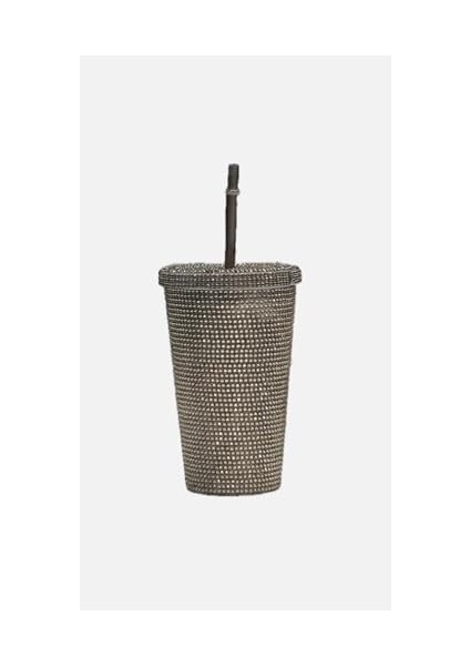 Rhinestones Parlak Taşlı Pipetli Çift Kat Soğuk Içecek Için Şık 500ML Mug Termos Bardak (Antrasit) fiyatları