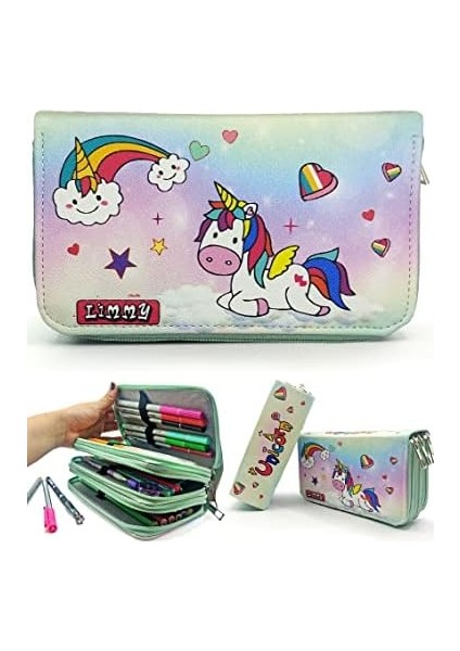 Unicorn Şeker Temalı Kalemkutu Modelist Kalem Kutusu Vegan Deri Üç Bölmeli Kalemlik modelleri