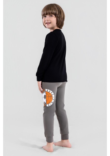Erkek Çocuk Pamuklu Bisiklet Yaka Top Baskılı Uzun Kollu Pijama Takımı 9621-1 Siyah fiyatları