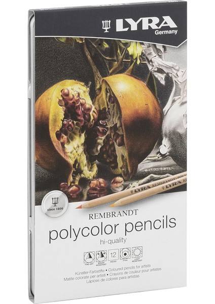 Rembrandt Polycolor Kuruboya, 12'li Metal Kutu