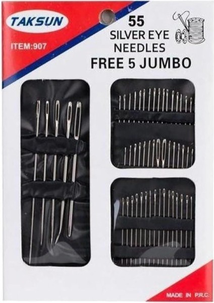55 Parça Gümüş Göz Iğne Seti, 5 Adet Jumbo Iğne