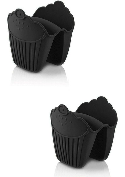 2 Adet Silikon Fırın Eldiveni Isı Yalıtımlı Kaymaz Mikrodalga Fırın Tencere Tepsi Siyah (Siyah)