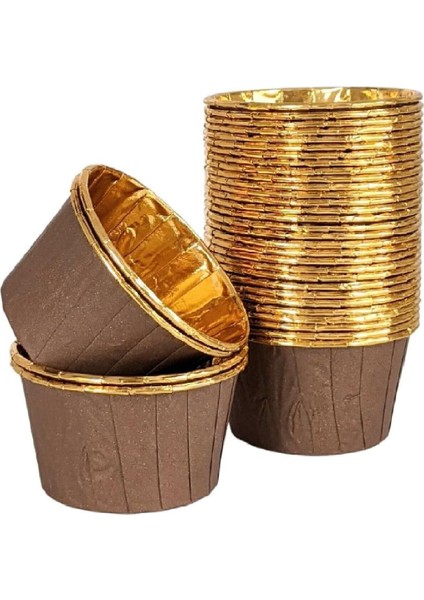 Hediye Sepeti 25'li Kahverengi Gold Muffin Kek Kalıbı, Kek Kapsülü Cupcake Kalıbı, Airfryer Uyumlu