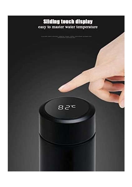 Siyah Dokunmatik Ekranlı Sıcaklık Göstergeli Demleme Üniteli Vakum Pedli Akıllı Termos 480 ml modelleri