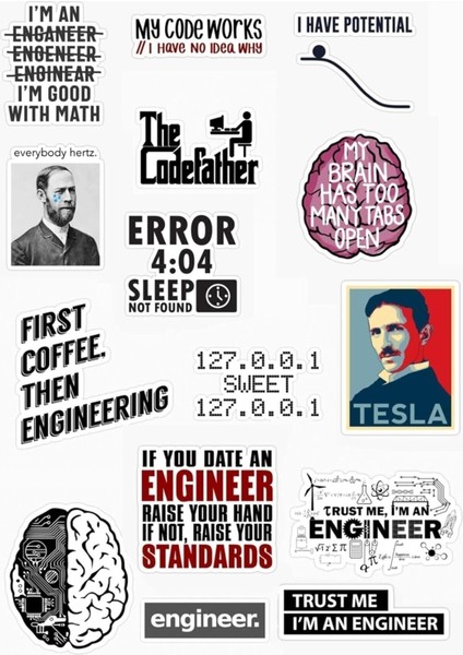 Major Selection Mühendis - Engineer Tasarımlı 15 ' Li Sticker Seti