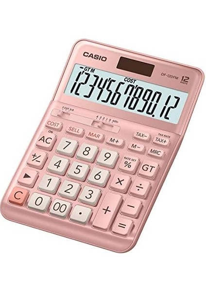 Masa Üstü Hesap Makinesi 12 Hane Pembe DF-120FM-PK Casıo JF-120FM Pembe Renk 12 Haneli Vergi Maliyeti Satış Marjı Hesaplayıcı Dual Power modelleri