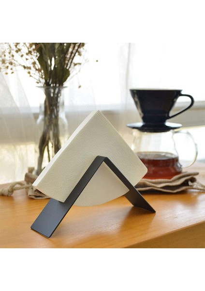 Filtre Kahve Kağıdı Tutucu Stand Aparatı Dekoratif Metal Peçetelik, Siyah