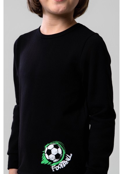 Erkek Çocuk Pamuklu Bisiklet Yaka Futbol Topu Baskılı Uzun Kollu Pijama Takımı 9622-1 Yeşil fiyatları