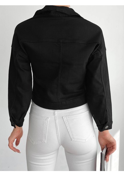 Çift Cepli Denim Crop Ceket Siyah fırsatları