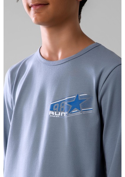 Genç Erkek Çocuk Pamuklu Bisiklet Yaka Uzun Kollu Pijama Takımı 9624-1 Mavi indirimleri