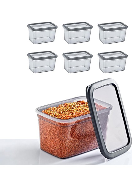 6'lı Set Skali Dikdörtgen Saklama Kabı Antrasit 1210 ml