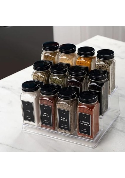Baharat Kavanoz Seti - 12 Li Kare Cam Kavanoz, Siyah Kapak & Etiketli Baharat Organizer Seti fiyatları