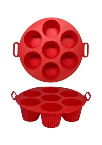 Airfryer Silikon Kek Pişirme Kalıbı 7 Bölmeli, Silikon Cupcake Kek Pişirme Kabı Air Fryer Muffin Fırın Kalıbı (2 Adet Kırmızı+Siyah - 23 Cm) fiyatları