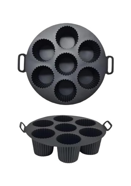 Airfryer Silikon Kek Pişirme Kalıbı 7 Bölmeli, Silikon Cupcake Kek Pişirme Kabı Air Fryer Muffin Fırın Kalıbı (2 Adet Kırmızı+Siyah - 23 Cm) modelleri