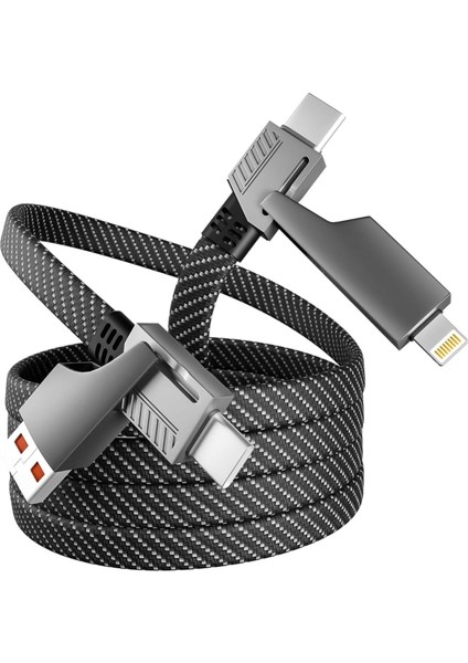 Çok Fonksiyonlu USB Şarj Kablosu, Carplay ve Android Auto Uyumlu, Örgülü Kablo, Hızlı Şarj 1 Metre