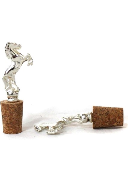 Gümüş Şahlanan At Figürlü 2 Adet Mantar Tıpa - Şarap Yağdanlık Şişe