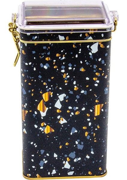 Terrazzo Black Desenli Dikdörtgen Metal Saklama Kabı 8X10 cm (Terrazzo Black)