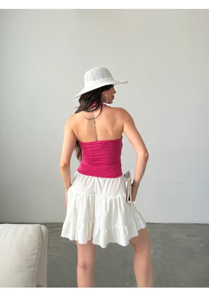 Gömlek Yaka Önü Düğme Detaylı Bluz Fuşya modelleri