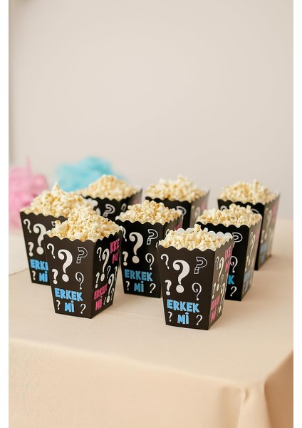 Kız Mı Erkek Mi Popcorn Kutusu, 8'li Set, Baby Shower ve Cinsiyet Partisi Için Mısır Kutuları, Siyah