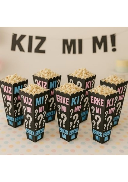 Kız Mı Erkek Mi Popcorn Kutusu, 8'li Set, Baby Shower ve Cinsiyet Partisi Için Mısır Kutuları, Siyah fiyatları