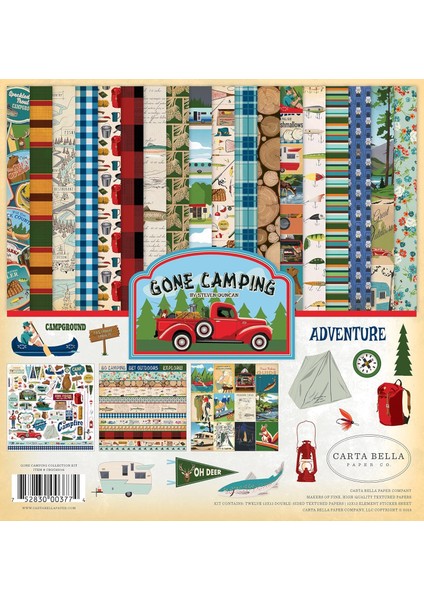 Bella Paper Company Gone Camping Collection Kit Kağıt, 12 x 12, Çok Renkli