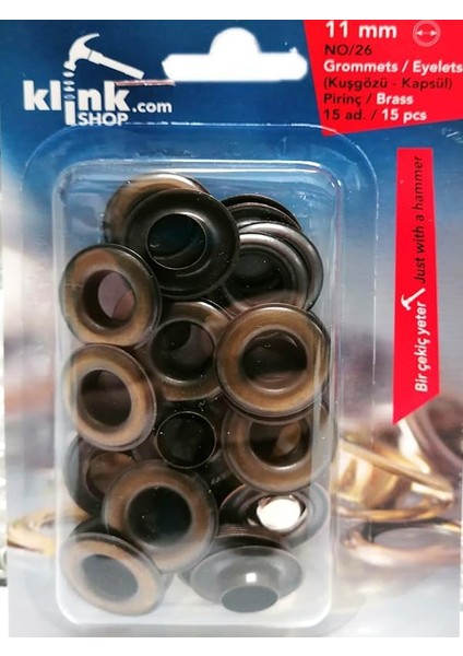 No.26 (11 Mm) Kendin Yap Kiti, Deri Çanta, El Örgüsü, Kağıt Ip, Makrome Ip Vs. Çanta Için Çekiçle Uygulama Aparatları ve 15 Adet Kuşgözü Takım-Paslanmaz Pirinç (Antik Sarı) fiyatları