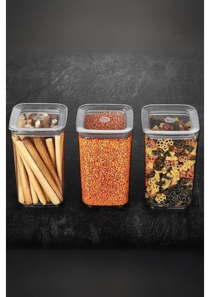 Ahmet Sude Kare Saklama Kabı 3 x 1200 Ml, Şeffaf