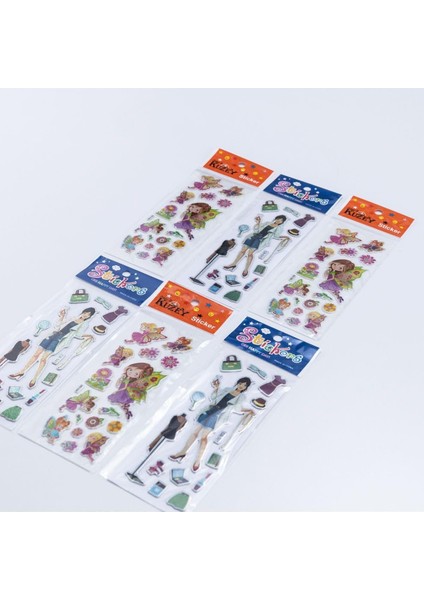 6 Adet Kabartmalı Yapışkan Sticker, Kelebek Kız Figürleri ve Genç Seti
