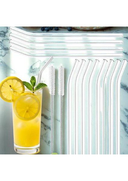 Pipet Seti 14 Lü - 12 Adet Cam Pipet + 2 Temizleme Fırçası | Yıkanabilir Antibakteriyel | Smoothie Kahve Içecek Için | Çevre Dostu Kırılmaz Yüksek Dayanıklılık