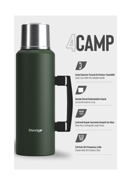 4 Camp Klasik Vakumlu Kulplu Çelik Termos 1.5 Lt. Green ST-206 fiyatları