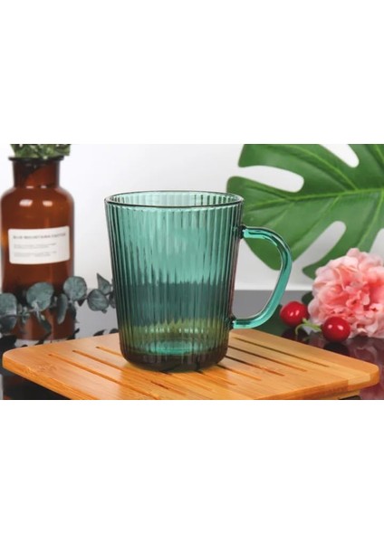 Adet Renkli Cam Kupa Bardak Çay Kahve Meşrubat Tatlı Bardağı Yeşil ve Kahve 370 ml modelleri