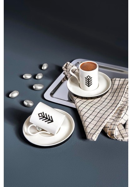 Porselen Bone Desire 4 Parça 2 Kişilik Kahve Takımı Bereket Sembolü