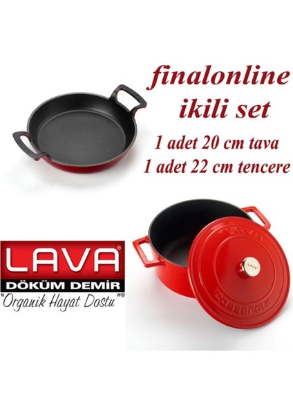 Finalonline Ikili Döküm Seti 20 cm Sahan+22 cm Tencere Tava+Tencere