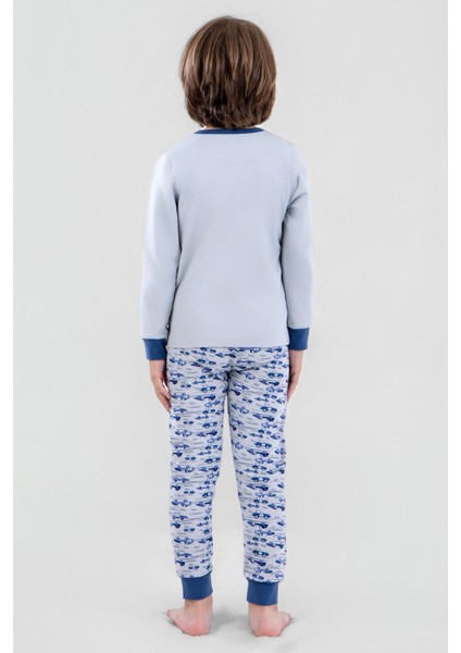 Erkek Çocuk Pamuklu Bisiklet Yaka Araba Baskılı Uzun Kollu Pijama Takımı 9617-1 Mavi fiyatları