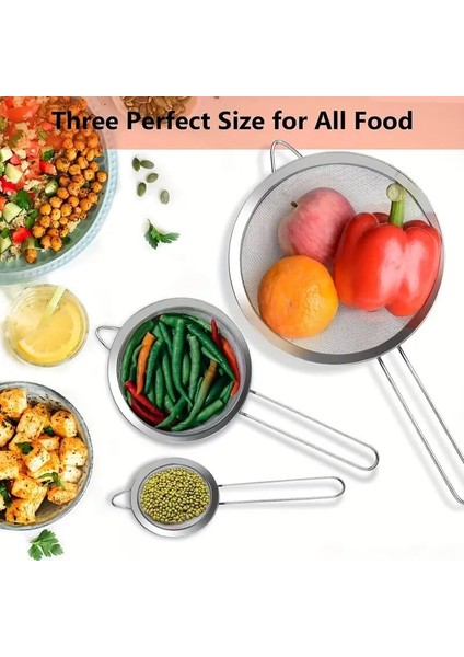 Paslanmaz Çelik Pratik 3'lü Çay Süzgeci Sebze Makarna Un Süzgeç 10 12 14 cm fiyatları