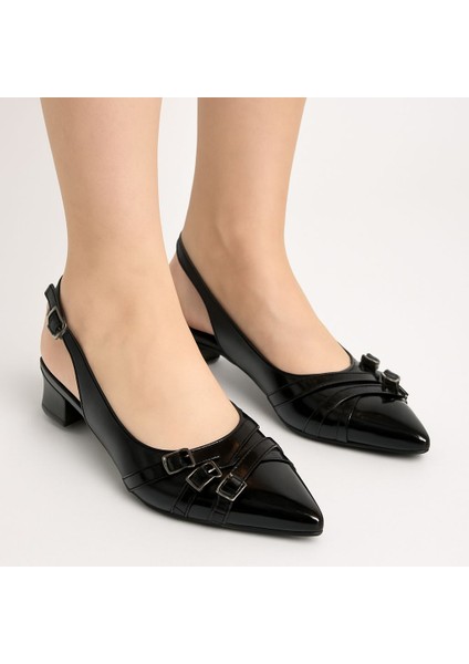 Kadın Topuklu Üç Bantlı Stiletto Siyah