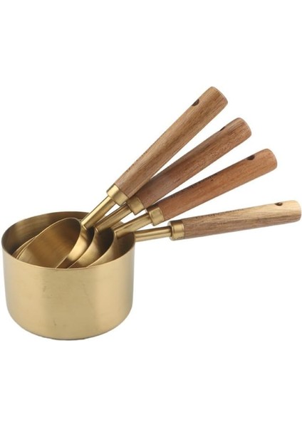 Home Özel Üretim Akasya Ağacı Saplı Paslanmaz Çelik 4'lü Ölçü Kaşığı Seti - Lüks ve Şık Tasarım, Otantik Altın Renk, 1,5 Ml, 5 Ml, 15 ml ve 25 ml Ölçülerinde