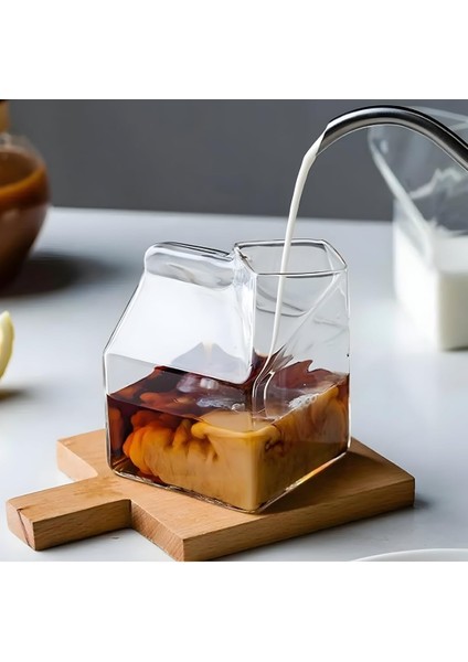 Süt Kutusu Tasarım Cam Bardak - Kahve, Süt, Kokteyl Için Şık Sunum