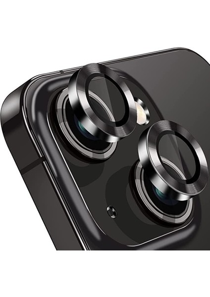 Trend iPhone 15 ve iPhone 15 Plus Uyumlu Kamera Camı Lens Koruyucu Halka Set - Siyah