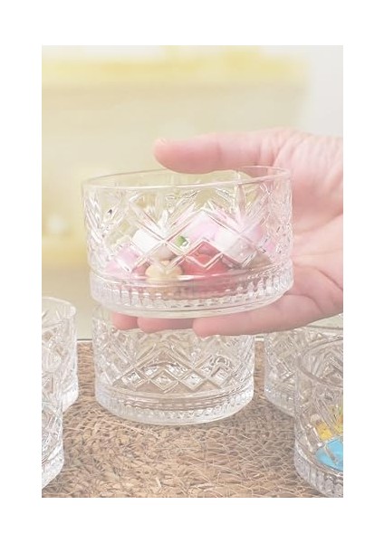 Lüx Kristal Büyük Cam Sunum Seti 6'lı, Kristal Kesme Cam Dondurmalık ve Tatlı Sunum, 9 cm x 5 cm modelleri