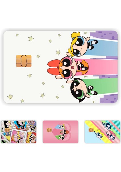 Aksesuar 4 Adet Powerpuff Girls Kart Kaplama Sticker Kart Etiketi 05